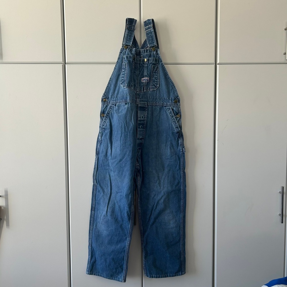 Big Smith Vintage Mens Denim Overalls Medium Wash Workwear Bibs Blue